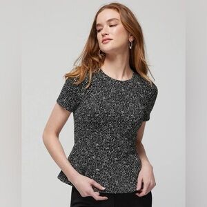 WHBM -Jacquard Bodice Tee Black & White Women's, peplum, size Lg.